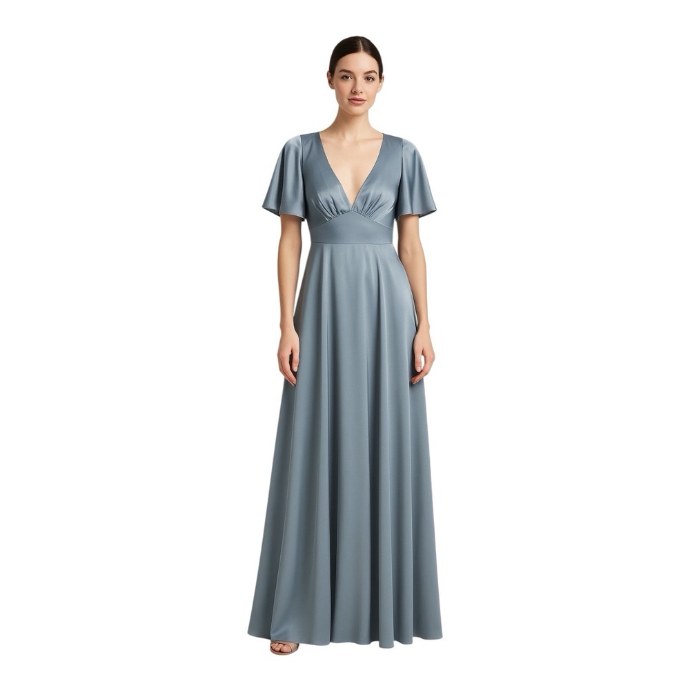 Galina Signature Dress Size 10 Dusty Blue Flutter Sleeve Long Formal Gown‎